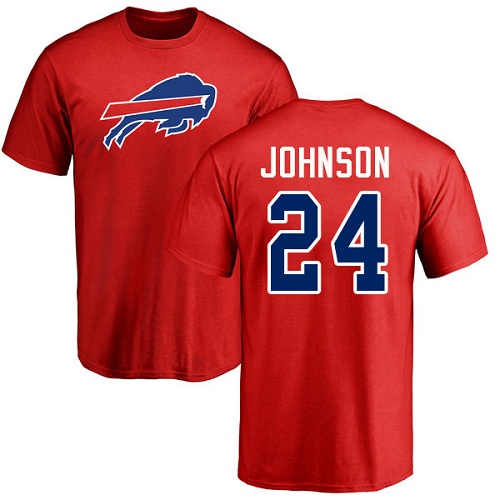 Men NFL Buffalo Bills #24 Taron Johnson Red Name and Number Logo T Shirt